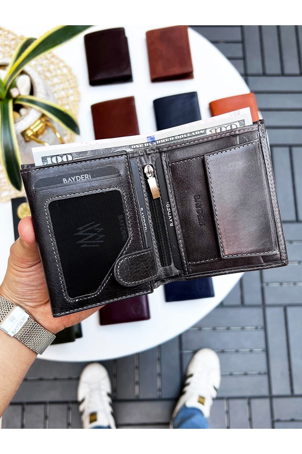 Luna Echtleder Handlicher Münzhalter Kibar Herren Geldbörse Crazy Grey