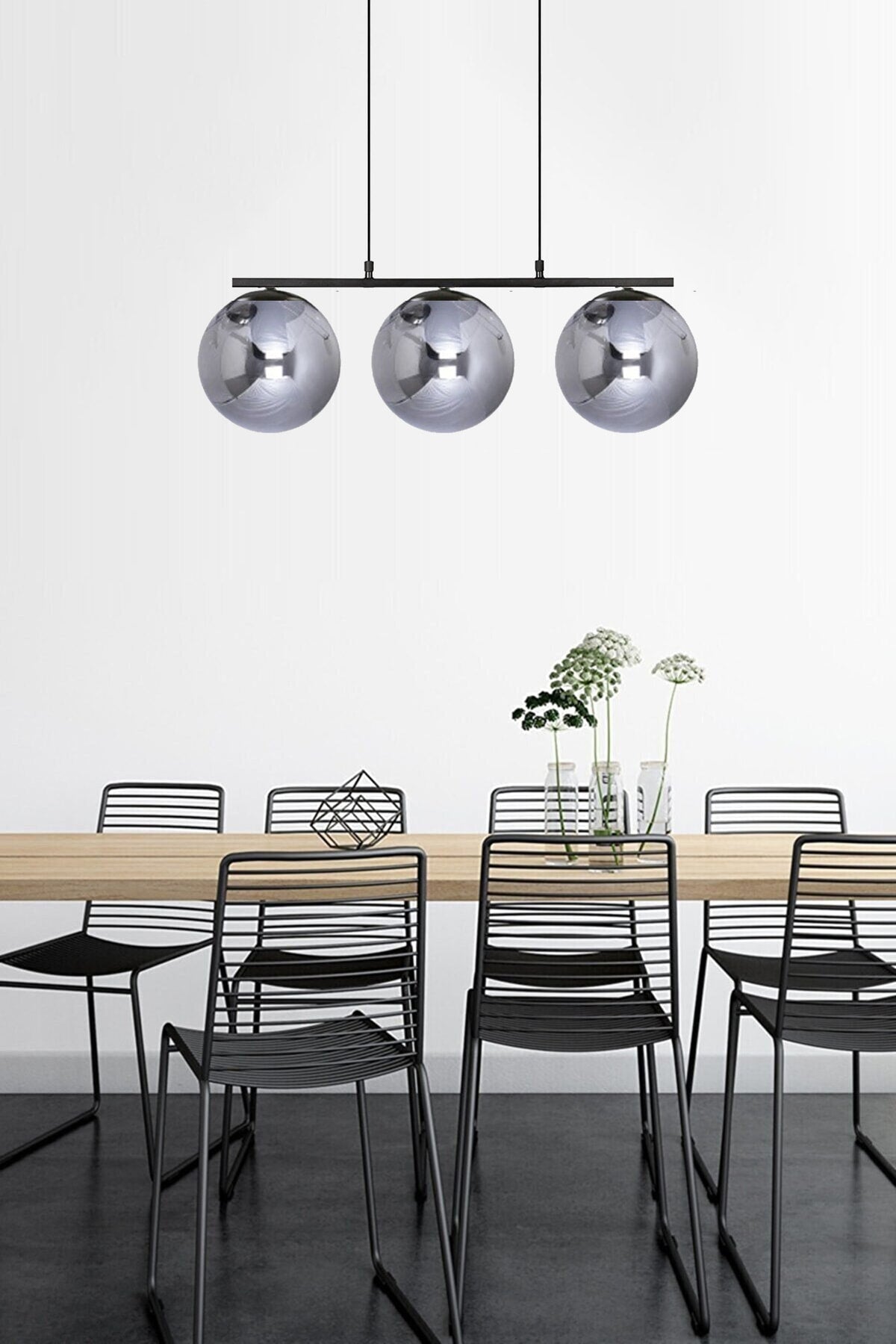 Caesar Black Colored Smoked Globe Glass Modern Design Dining Table Top - Living Room 3-Piece Chandelier