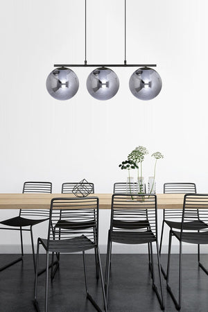 Caesar Black Colored Smoked Globe Glass Modern Design Dining Table Top - Living Room 3-Piece Chandelier