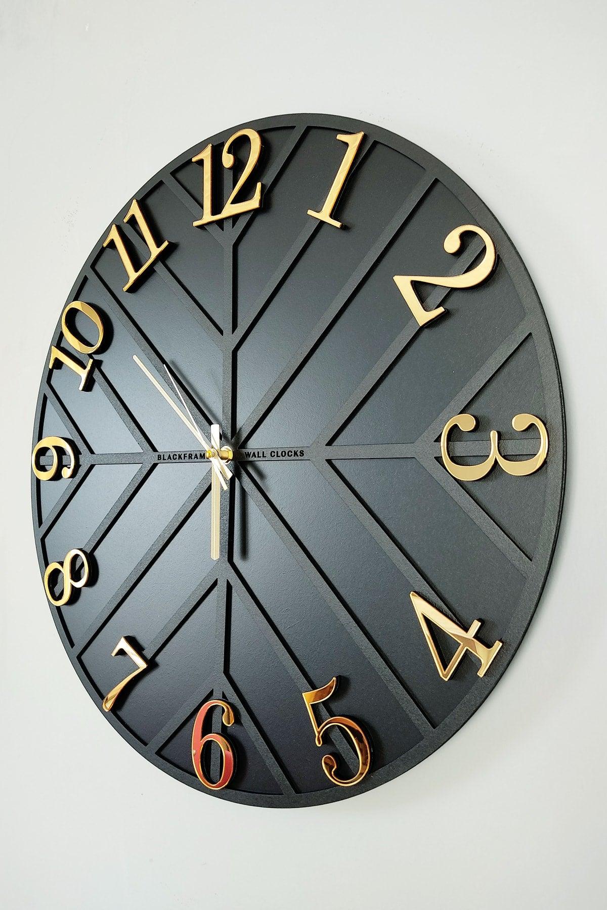 - Diagonal Lines - Black & Gold - 50cm Wall Clock - Swordslife