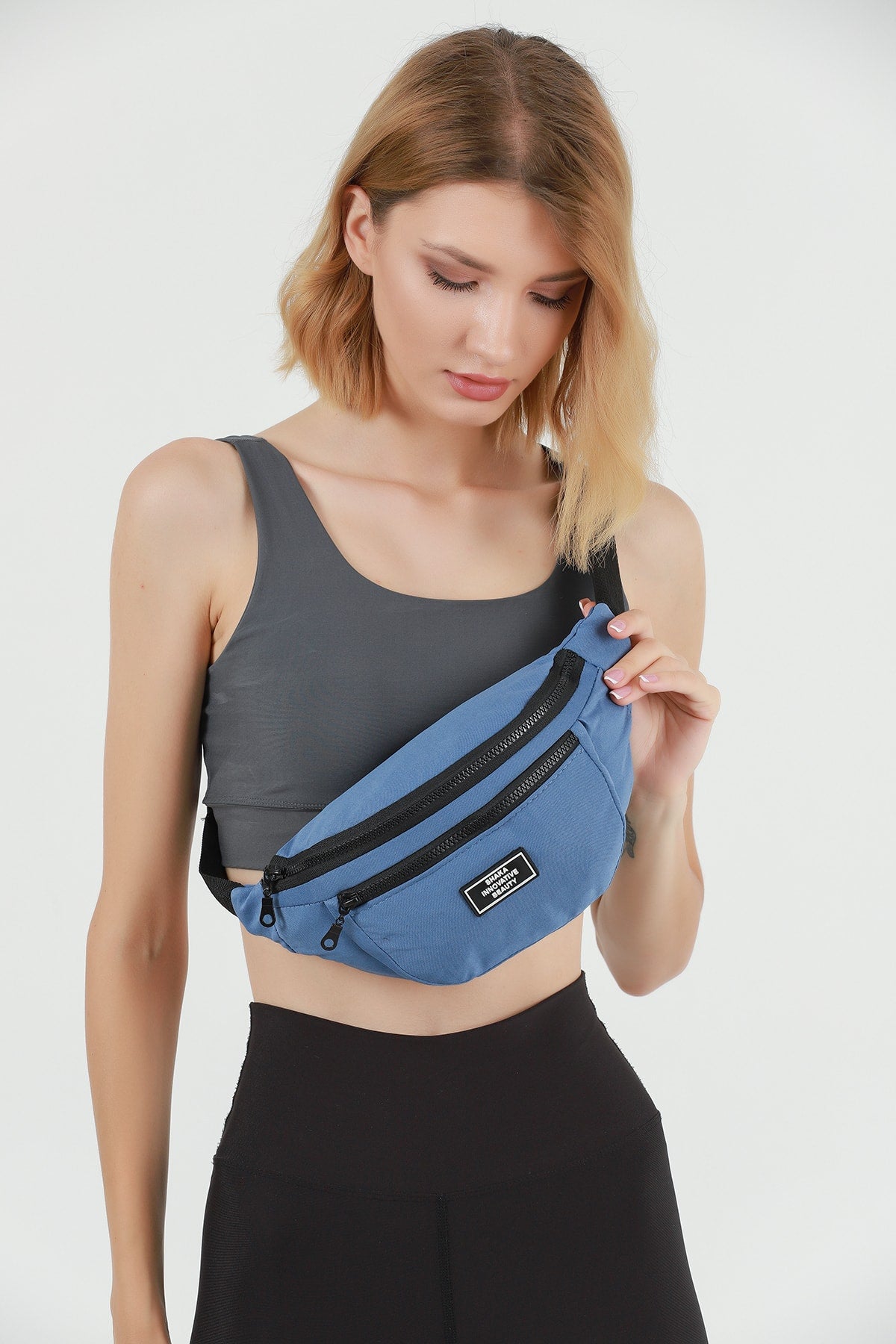 Indigo U8 2-Compartment Adjustable Cross Strap Canvas Unisex Waist And Shoulder Bag E:38 B:17 G:7