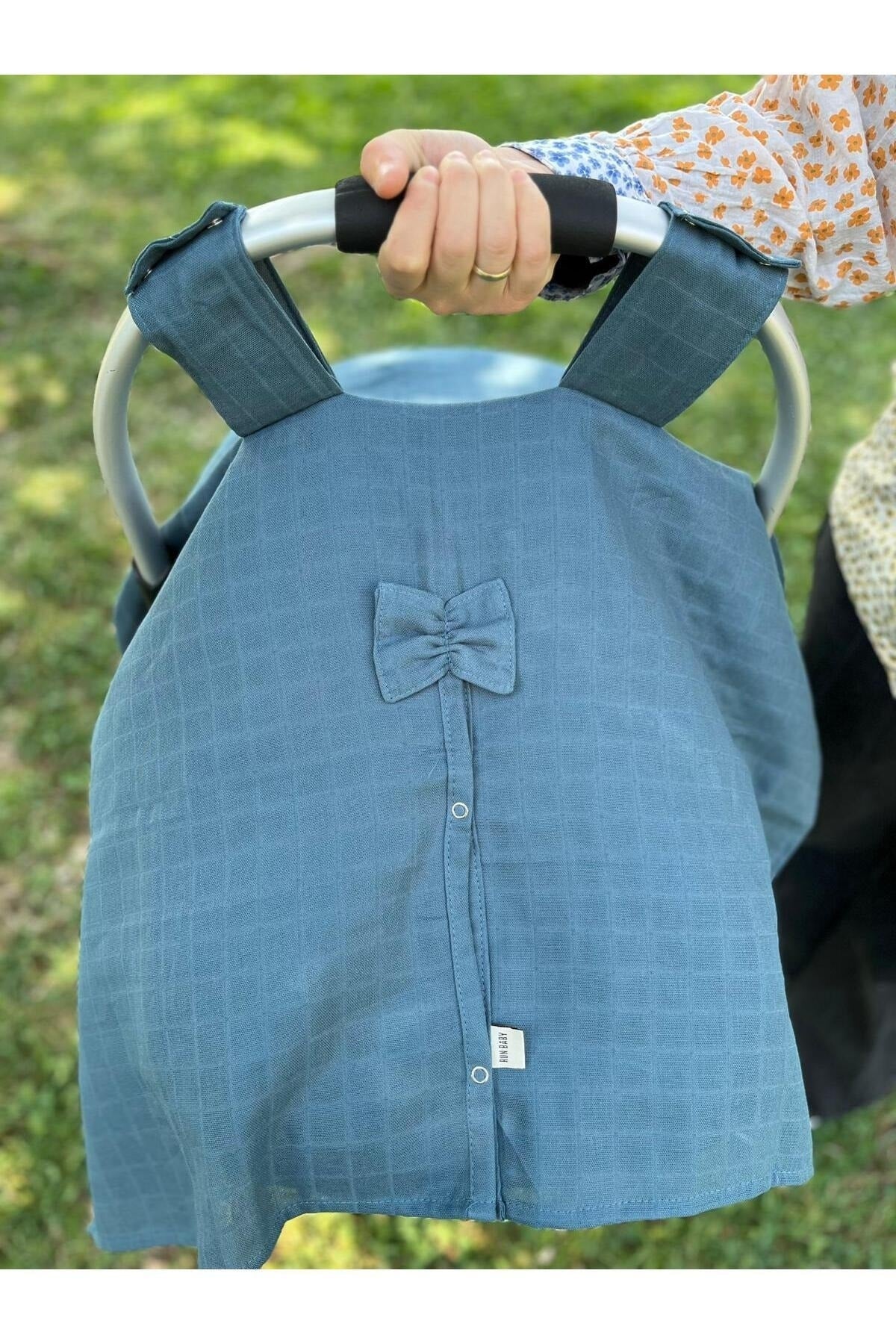 Run Baby Muslin Fabric Snap Snap Stroller Cover (Petrol Blue) 75X100Cm