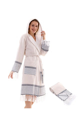 Set of 2 Large Size Bathrobes | Hooded Bathrobe &cotton Bath Towel Loincloth | Unisex (2xl-3xl-4xl) - Swordslife