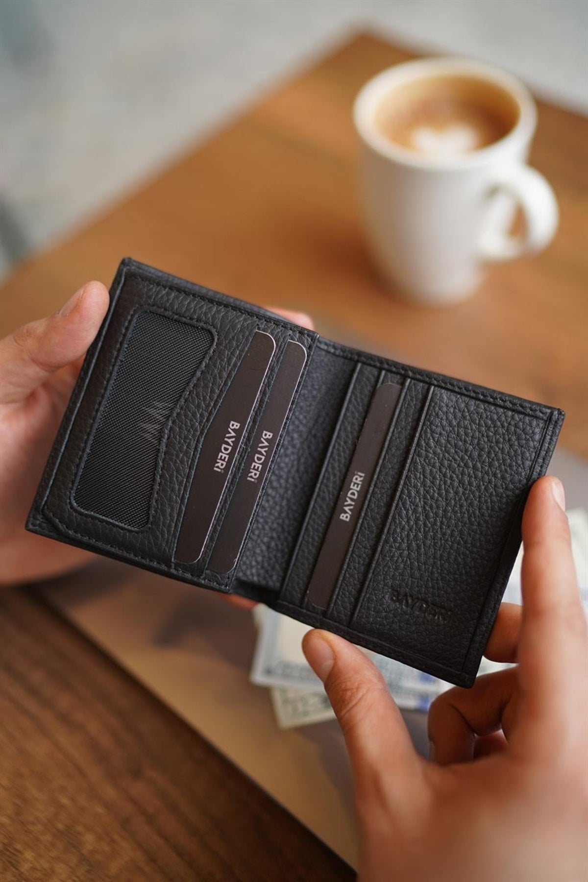 Lisande Genuine Leather Kibar Men'S Wallet Matte Black