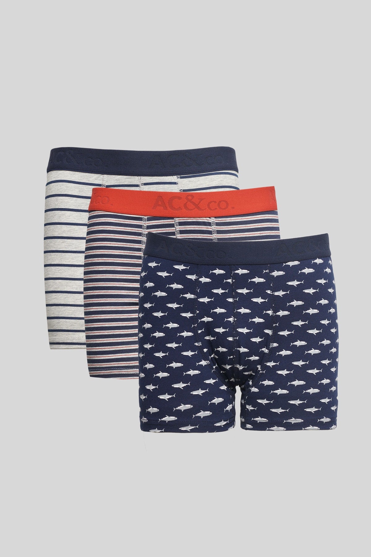 Men'S Navy Blue-Grey 3-Pack Cotton Flexible Boxer