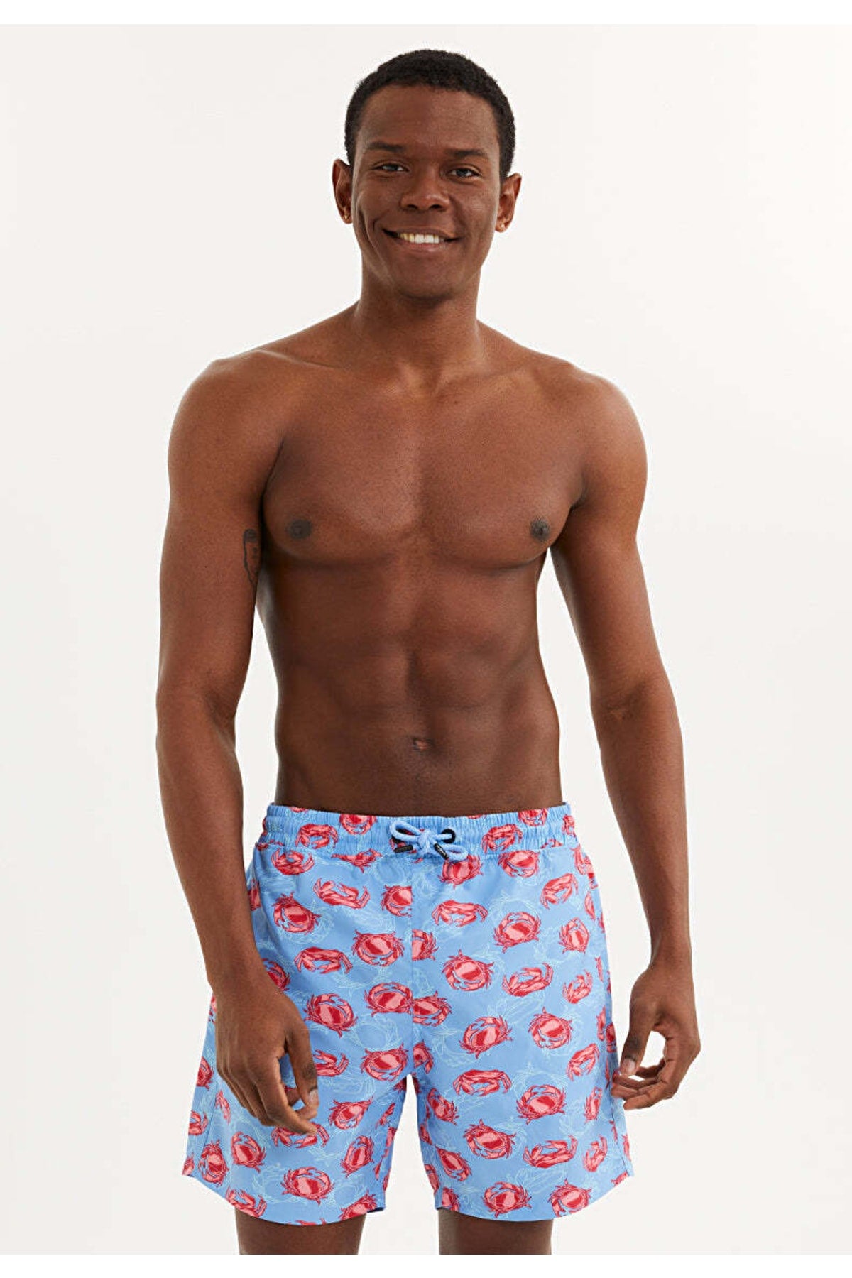 Blue Patterned Men'S Swimwear Shorts Crab Icon