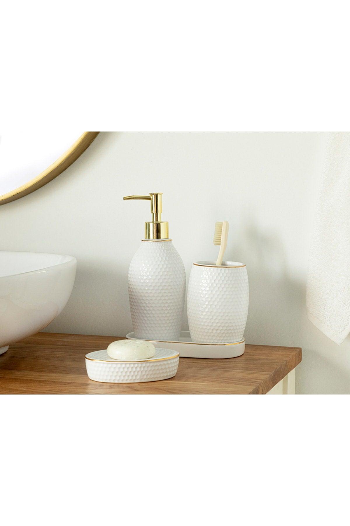 Rich 4 Pcs Bathroom Set White – Gold - Swordslife