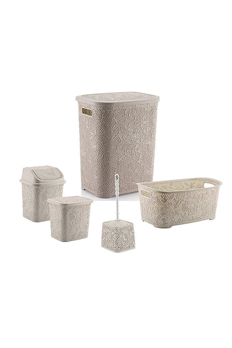 5 Piece Bathroom Set Dirty Basket Laundry Saddle - Swordslife