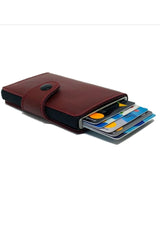 Claret Red Automatic Mechanism Faux Leather Men's Wallet-Card Holder