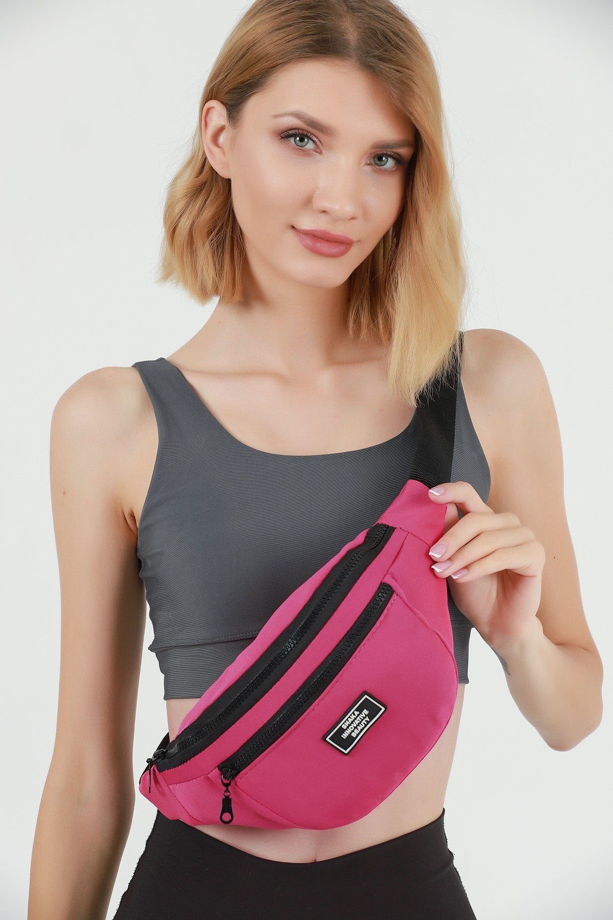 Fuchsia U8 2-Compartment Adjustable Cross Strap Canvas Unisex Waist And Shoulder Bag E:38 B:17 G:7
