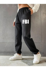 Foxskin Black Women's FBI Printed Summer Sweatpants - Swordslife