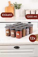 Labeled Foly Square Food Storage Container Set 12 Pcs 1,2 Medium Anthracite