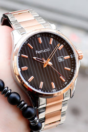 Herren-Armbanduhr mit Kalender aus metallischem Stahl 178038