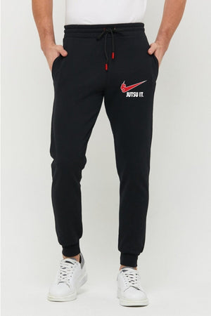 Schwarze Slim Fit Jogger Jogginghose für Herren mit Justu-Print
