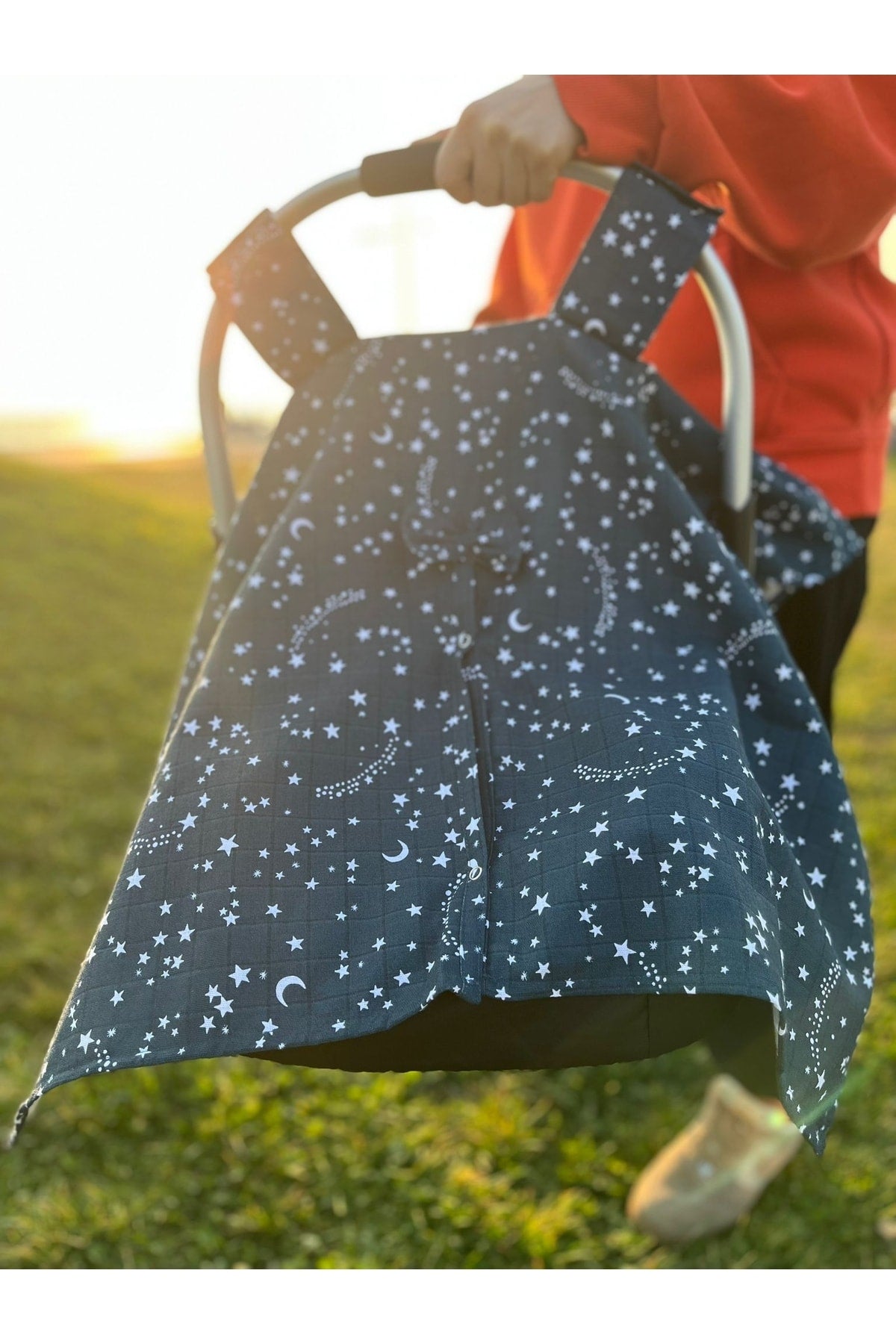 Run Baby Muslin Fabric Push-Up Stroller Cover (Naval Blue Yildiz) 75X100Cm