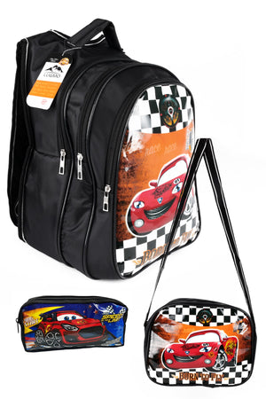 Rucksack-Set Mittelschule Grundschule 3 Taschen gepolstert Auto Schwarz