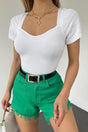 Women's White Sleeve Knit Detailed Short Sleeve Heart Collar Knitwear Blouse - Swordslife