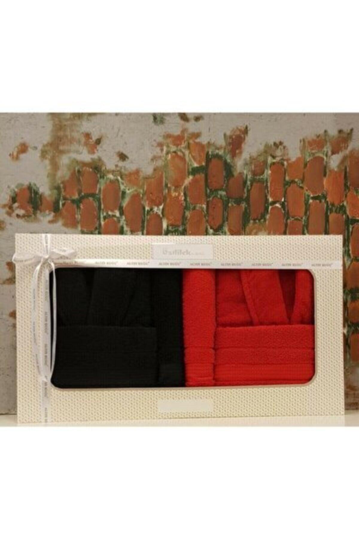 100% Cotton Trendy Family Set (bathrobe Set) Red-black - Swordslife