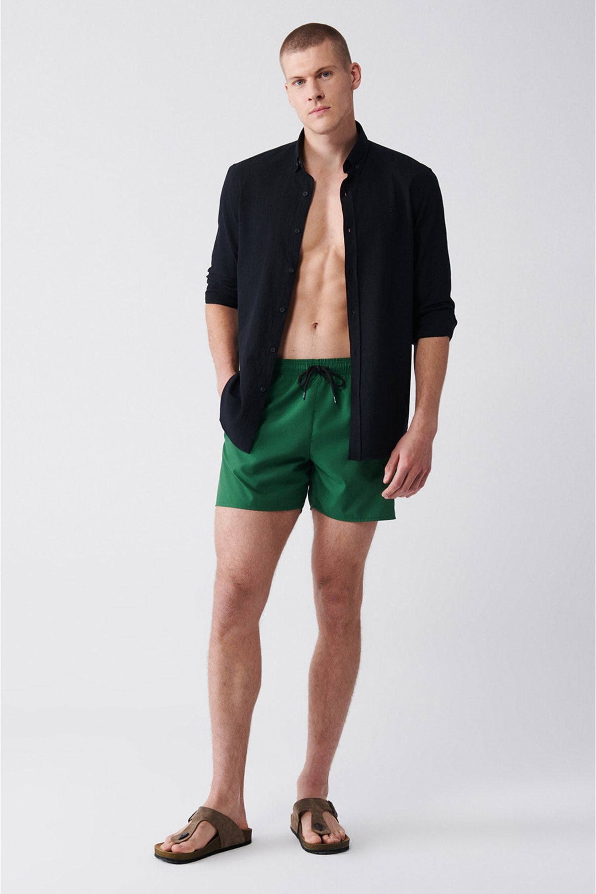Men'S Green Quick Dry Standard Size Straight Swimwear Marine Shorts E003801
