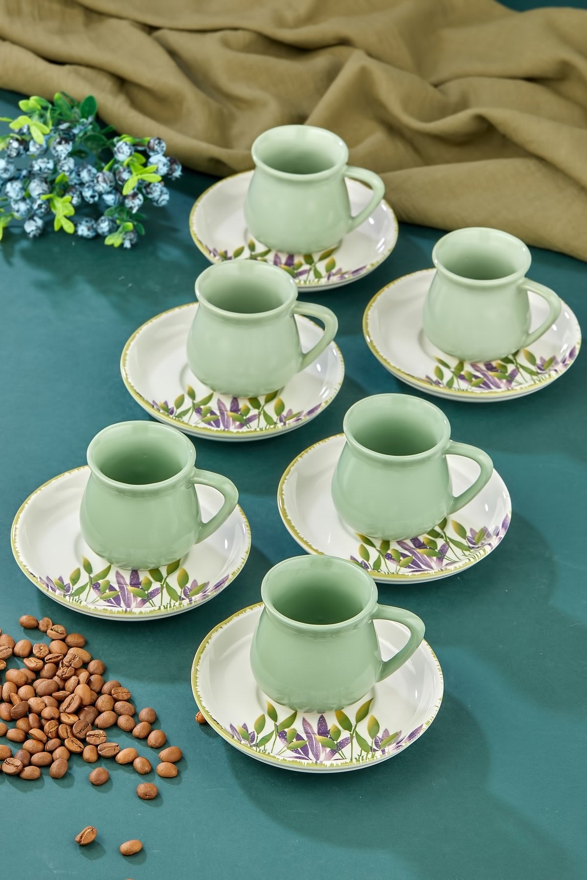 Natural Colors 12 Pcs Lux Ceramic 6 Person Coffee Cup Set Honeysuckle