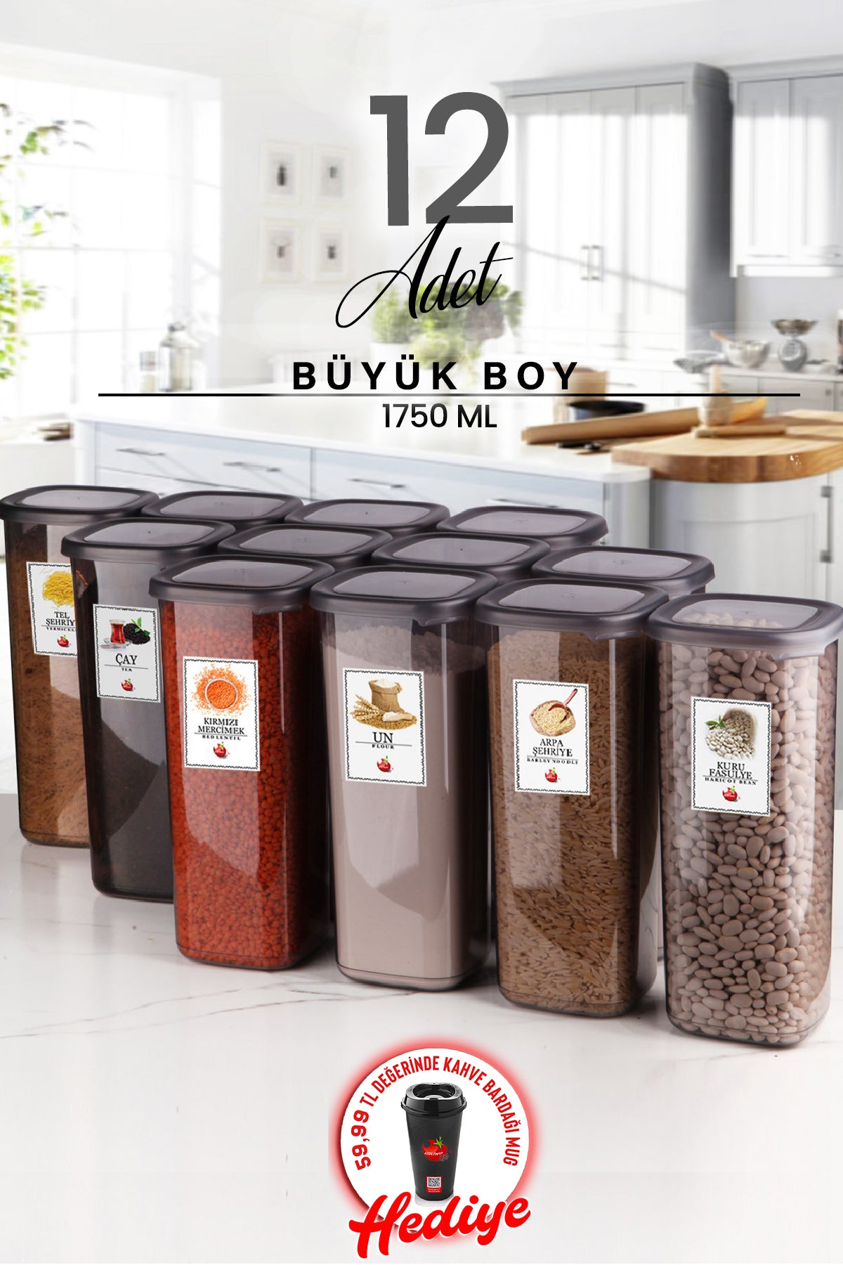Set Of 12 Jumbo Size Square Food Storage Containers With Label 1750 Ml - Hard Lid Large Jar