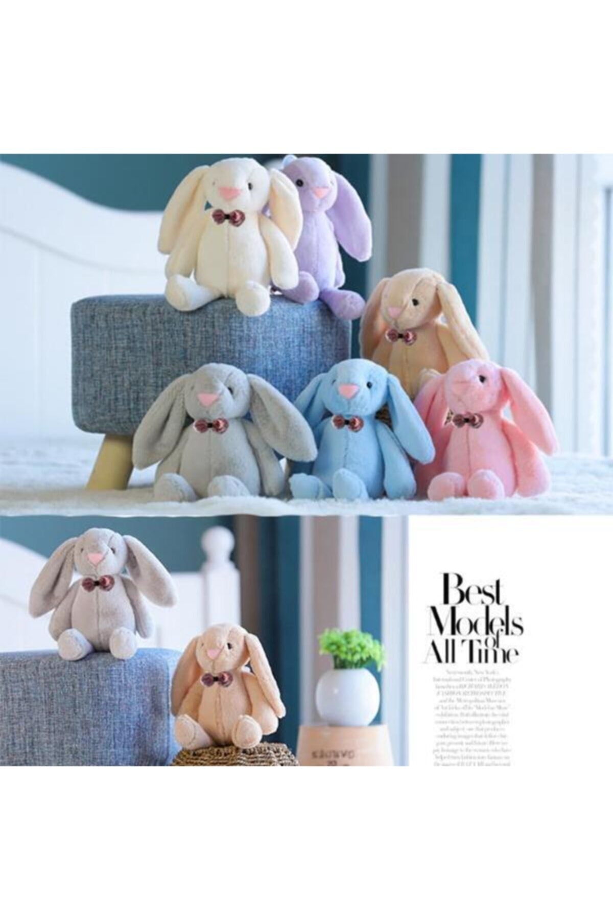 Sleeping Friend Long Ear Bunny Plush Rabbit With Bow Tie 65 Cm