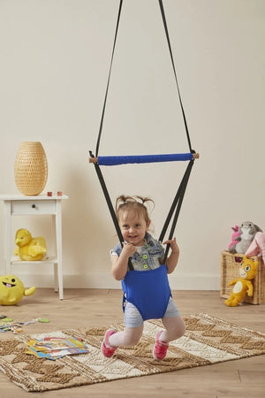 Hoppala Bouncer Känguru, Balance Baby Walker mit Feder Naturholz Blau