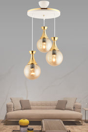 Minel 3-Piece Tray White To Gold Bal Glop Glass Living Room Chandelier