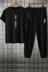 Men's Black Vertical Oversize Tracksuit T-Shirt Set