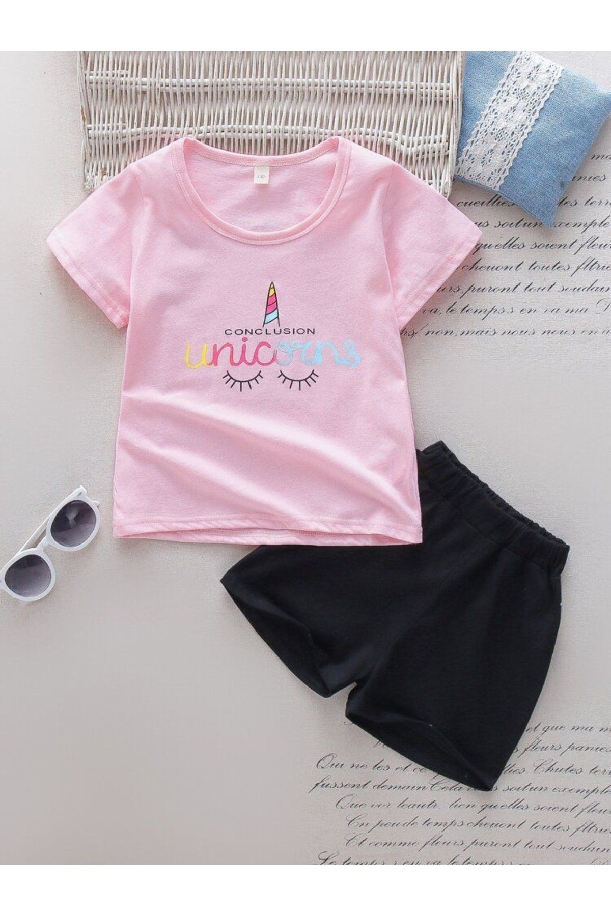 Girls Unicorn Printed Kids Shorts Set