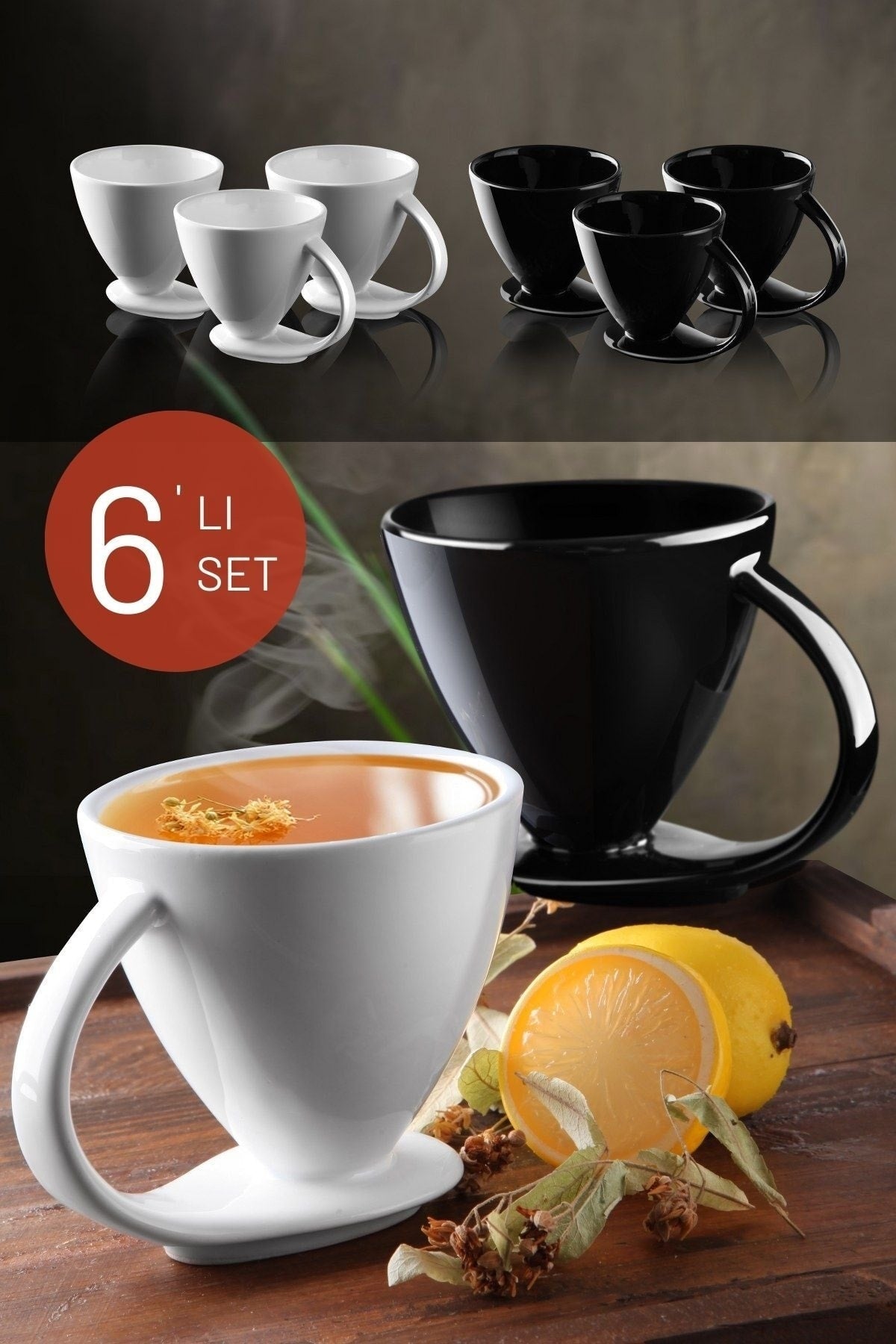 Set Of 6 Special Design Self-Based Coffee, Herbal Tea Etc. Cup & Cup Set Syh-Byz