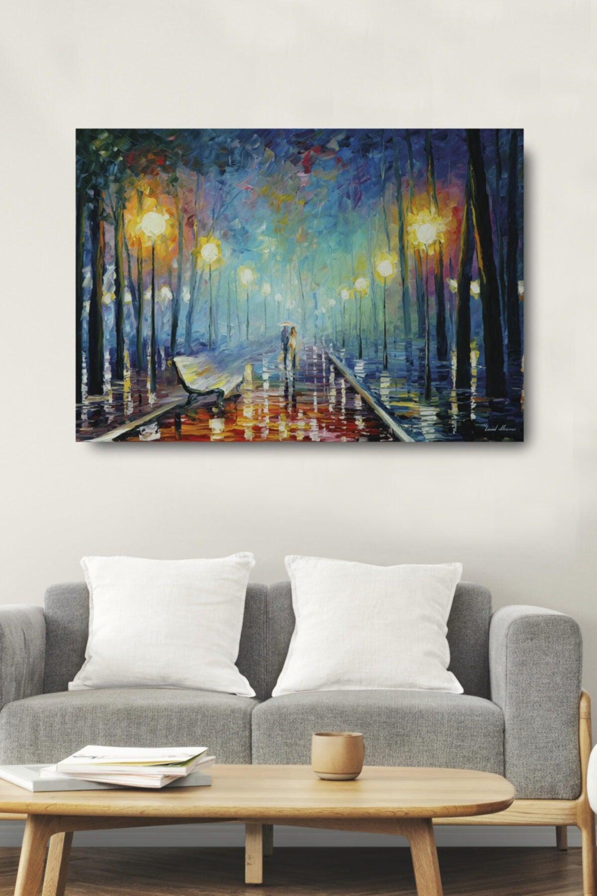 Night and Walking Couple Street Lamps Decorative Canvas Wall Painting Home Office Gift Painting - Swordslife