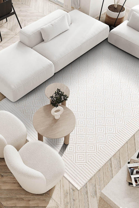Meridian Cream Non-Slip Base Modern Woven Carpet Kids Room Living Room Living Room Kitchen 65287 - Swordslife