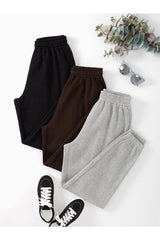 3-pack Jogger Sweatpants - Black, Gray And Brown, Elastic Leg, High Waist, Summer - Swordslife