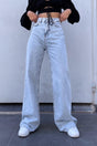 Women's Lebron Blue Snow Wash High Waist Wide Leg Denim Jeans- Loose Trousers - Swordslife