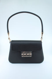 Women'S Black Textured Magnet Clamshell Lined Hand And Sleeve Bag