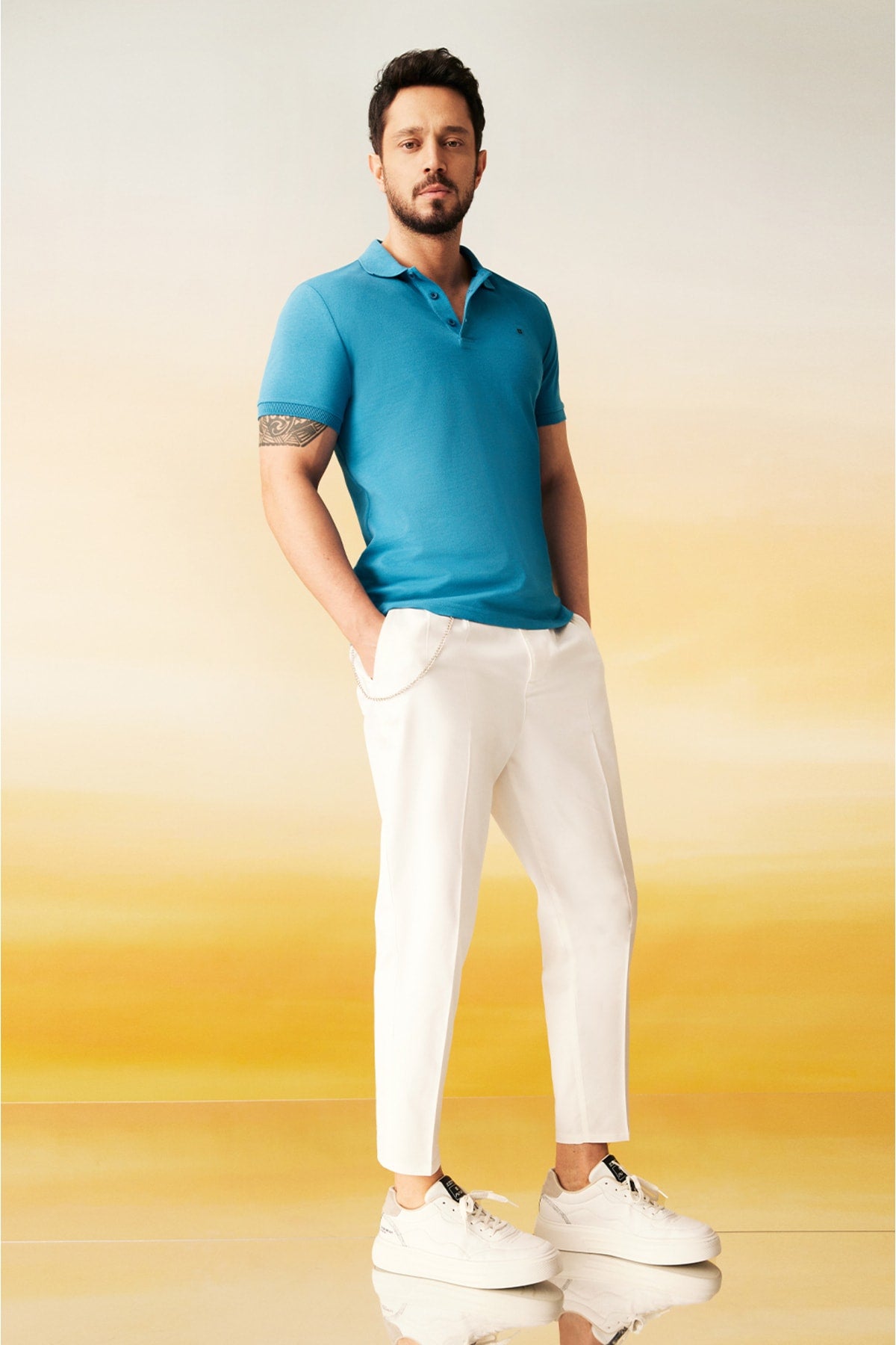Men's Dark Blue 100% Cotton Breathable Standard Fit Normal Cut Polo Neck T-shirt E001004