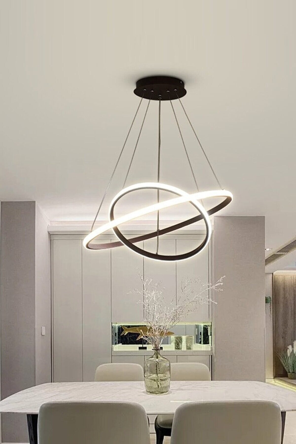 Axes Modern Design Bedroom - Living Room - Kitchen Black Color White LED 2 Piece Chandelier