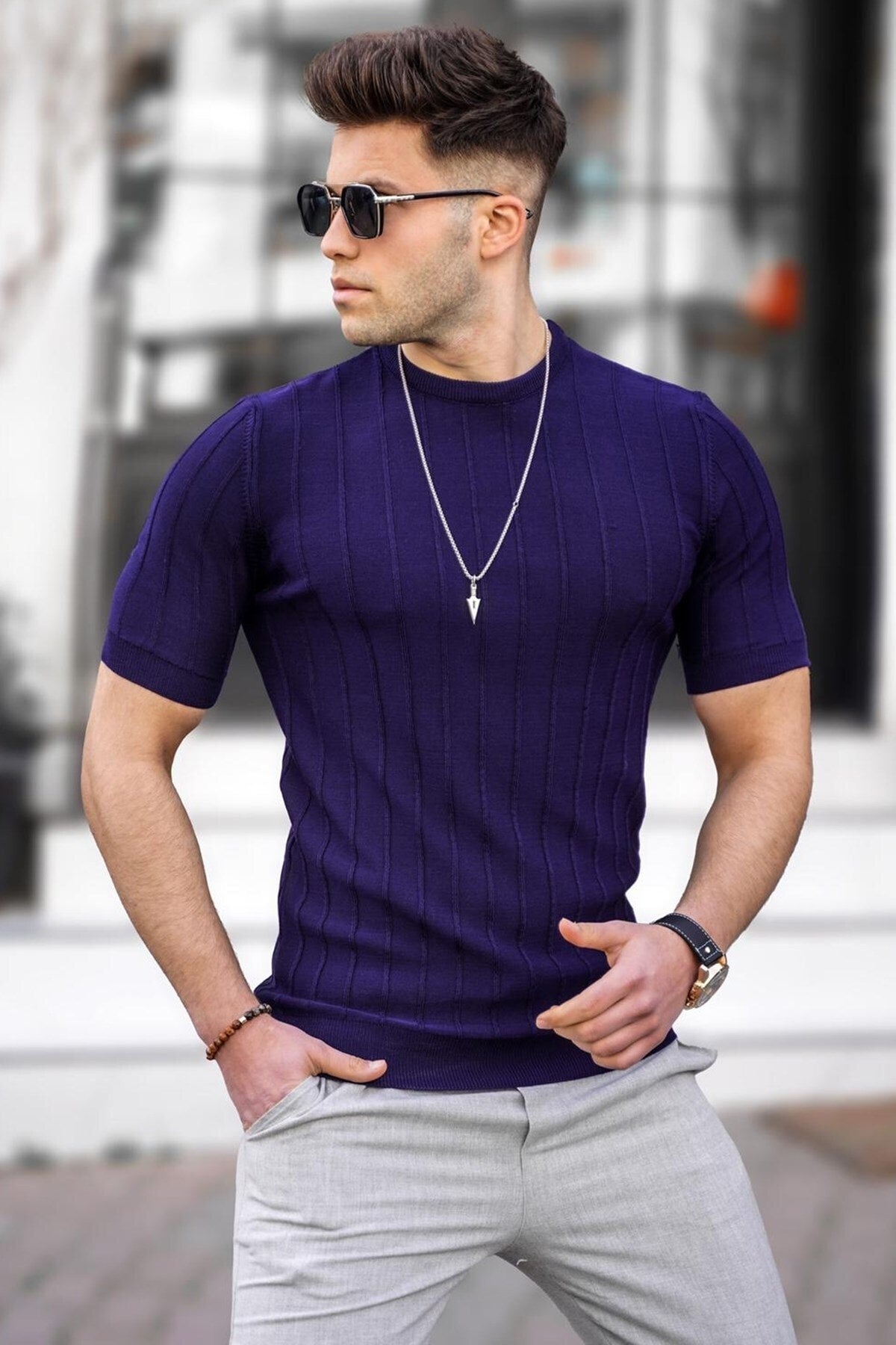 Men'S Navy Blue T-Shirt 5684