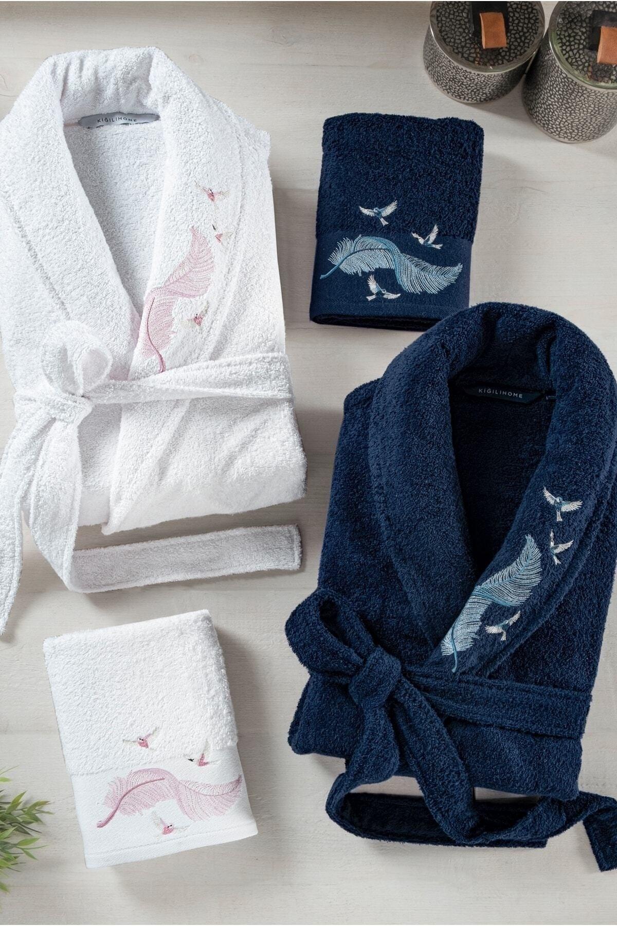 Feather Embroidered Bathrobe Set - Swordslife