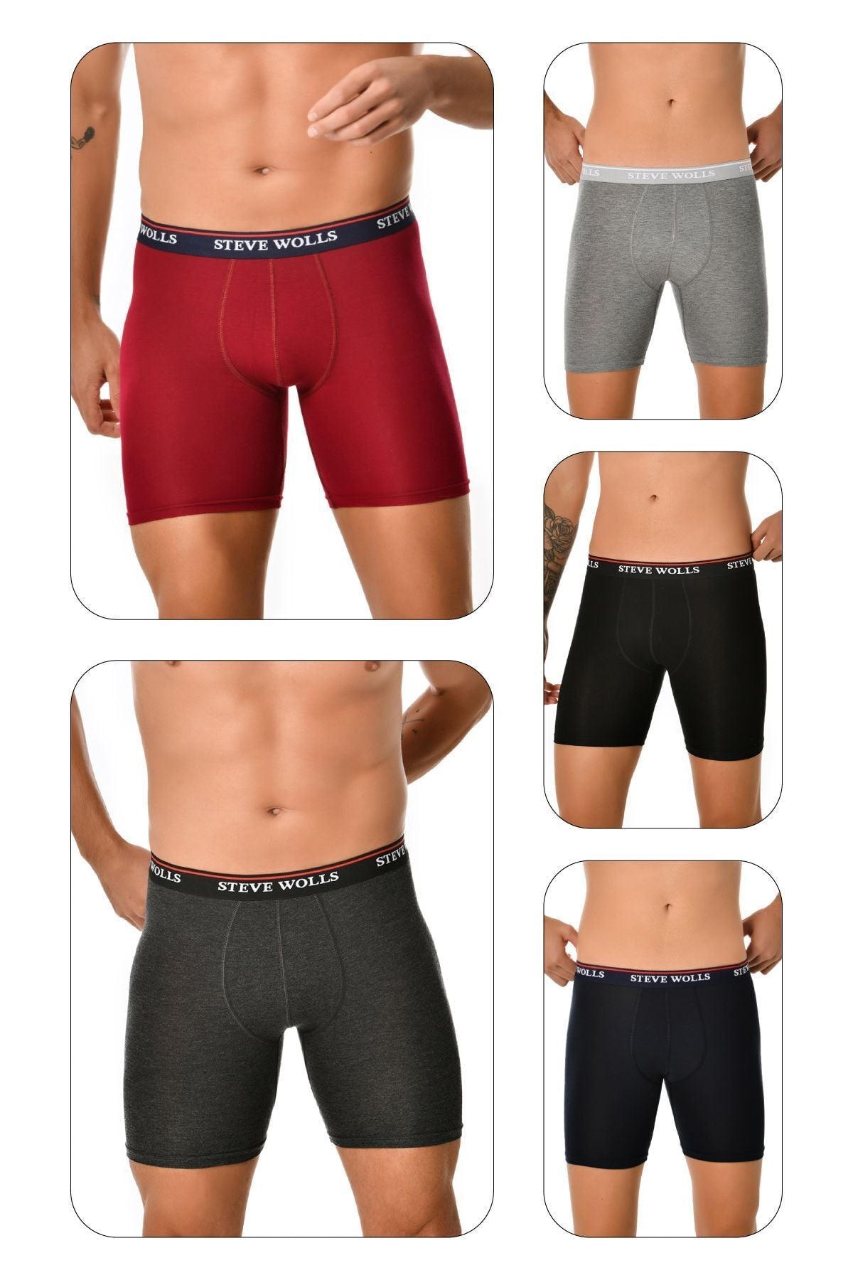 Men'S Mixed Color Bamboo Long Leg Boxer Set Of 5