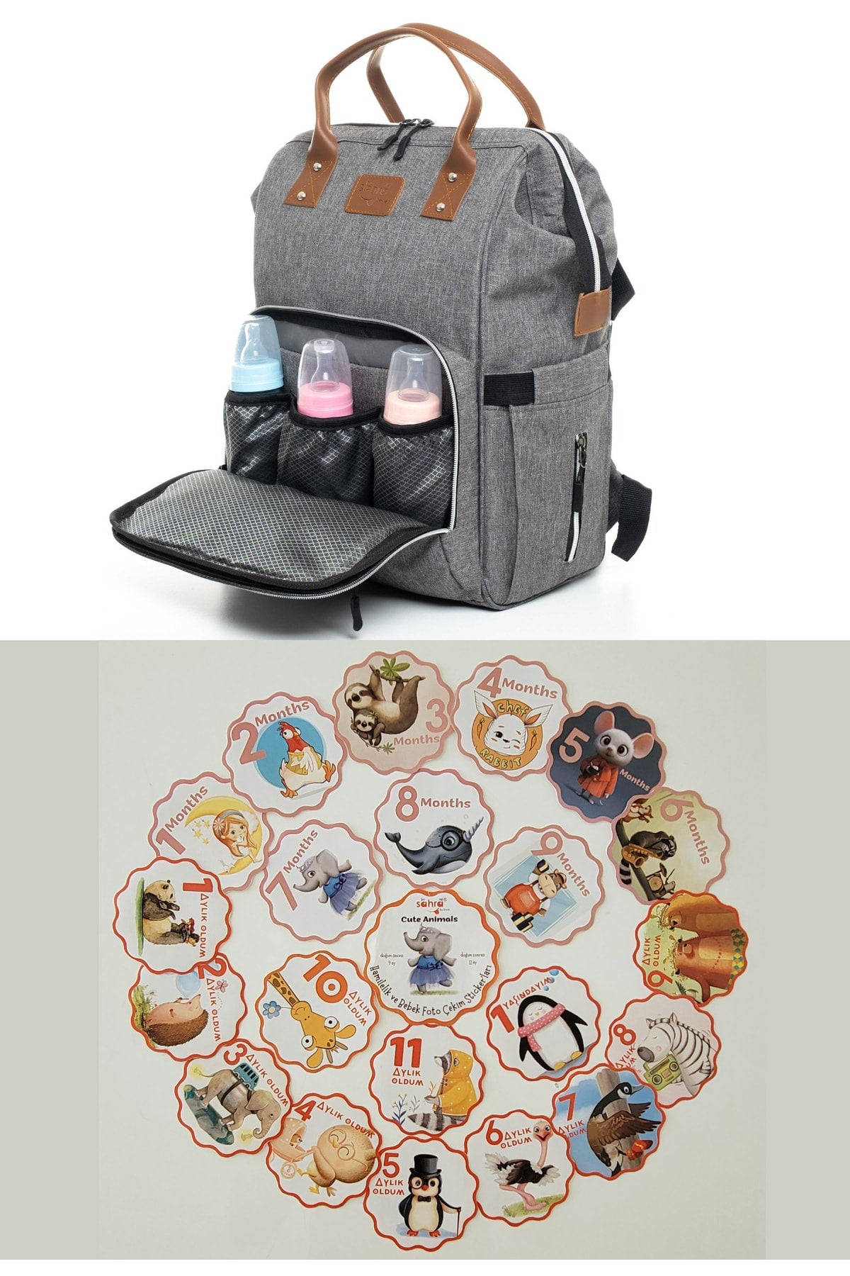 Luxuriöser, wasserdichter, schmutzabweisender Babypflege-Rucksack und Aufkleberset für Schwangerschaft und Baby-Fotoshooting