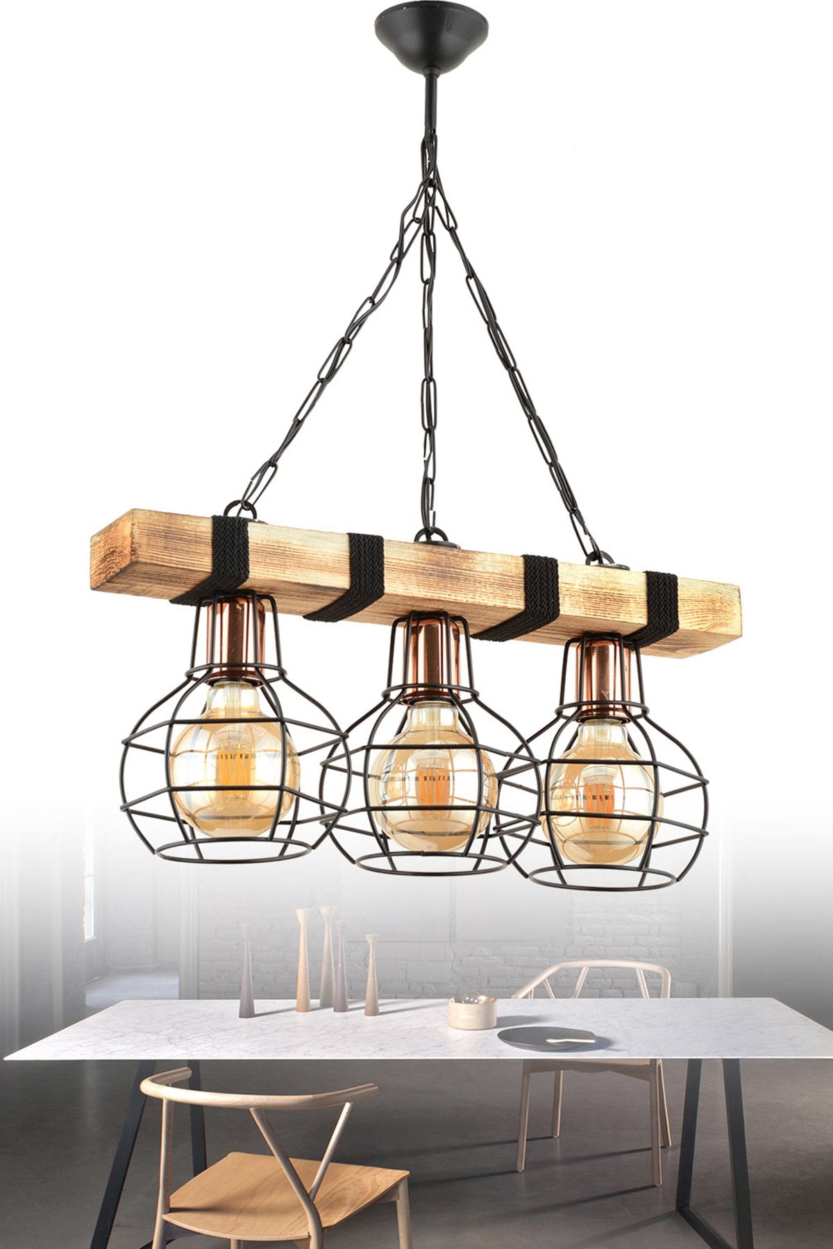 Mudulight Bois 3 Piece Wood-Metal Pendant Lamp Avzl-47