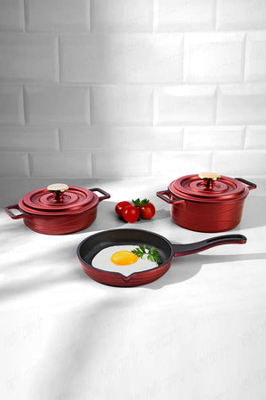 5-teiliges Baby-Mini-Kochgeschirrset aus Aluminiumguss, Weinrot