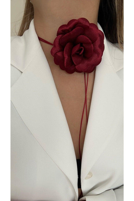 Lace-Up Fabric Flower Choker Necklace Rose Necklace - Swordslife