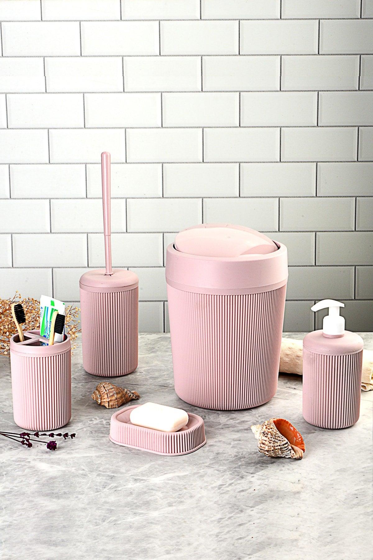 Pink Striped Bathroom Set of 5 - Swordslife