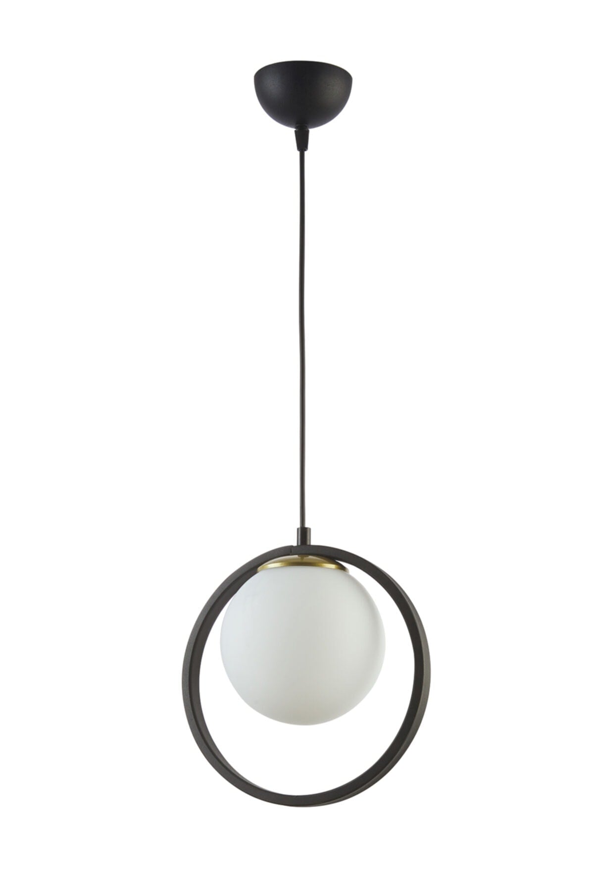 Nina Modern Metal Black Color Ring Closed White Glass Single Chandelier