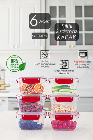 World Set Of 6 Leakproof Lockable Vacuum Lids Food Provisions Breakfast Picnic Storage Containers 1000 Ml