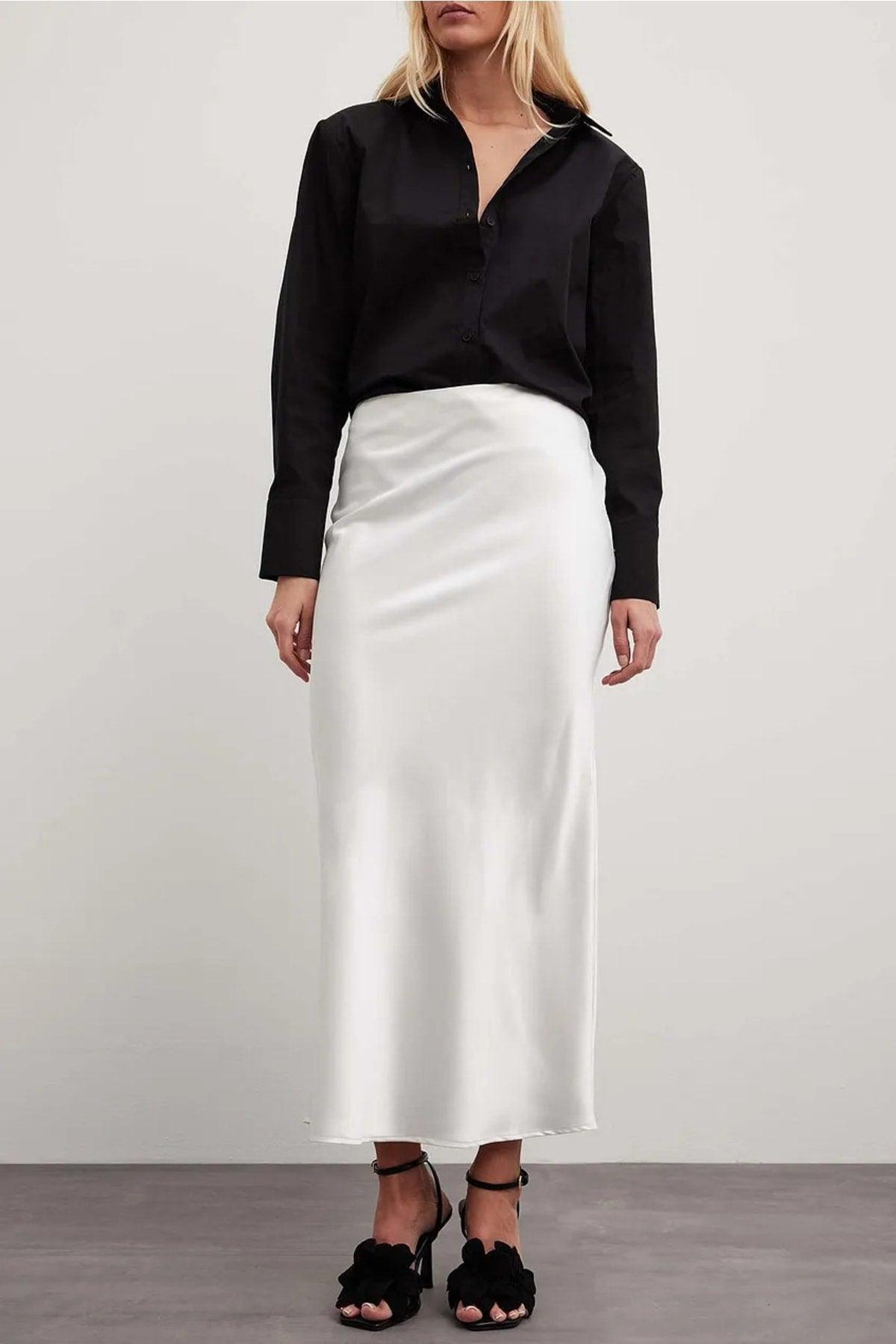 White Satin Midi Skirt - Swordslife