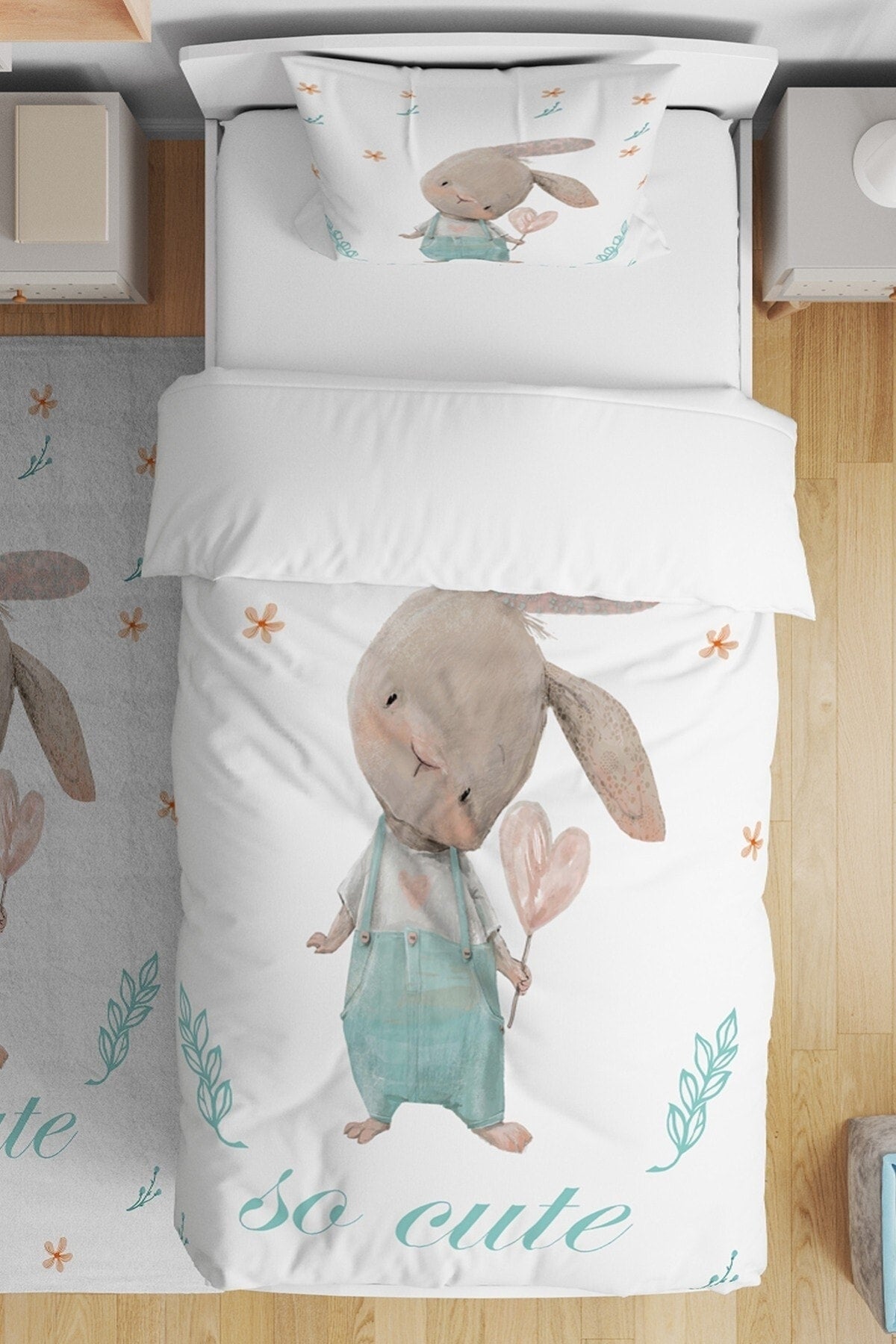 Bahçıvan Rabbit Patterned Single Baby Child Duvet Cover Set